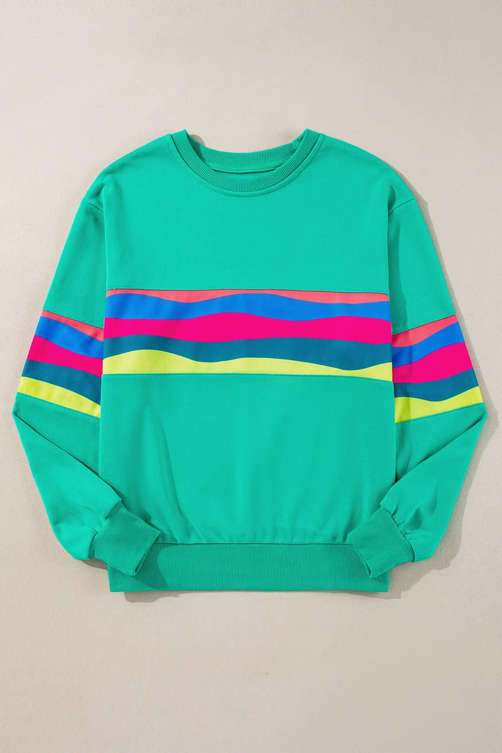 Green Colorful Striped Accent Long Sleeve T Shirt - Love Salve